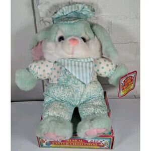 VTG Dandee Musical Plush Easter Bunny Choo Choo Pastel Green Rabbit Dan Dee